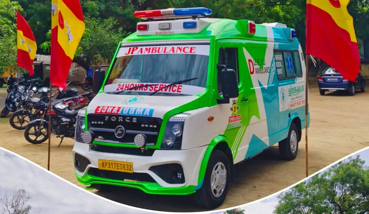 JP Ambulance emergency vehicle ready for service in Pudukkottai